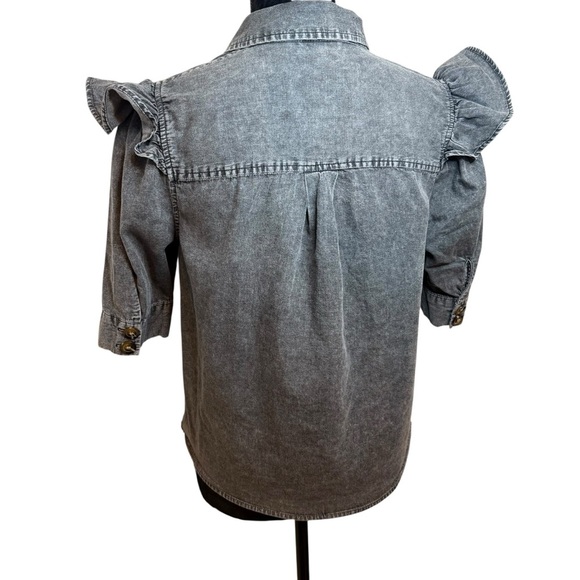 Who What Wear | Gray Riffle Sleeve Button Down Shirt | Sz S - Picture 6 of 9